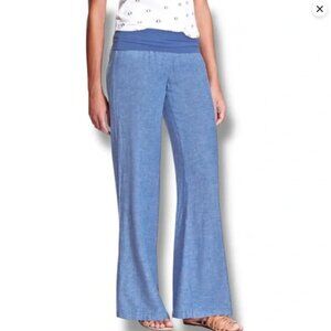 Old Navy Size Medium Linen Wide Leg Fold Over Waist Panel Blue Pants- NWT